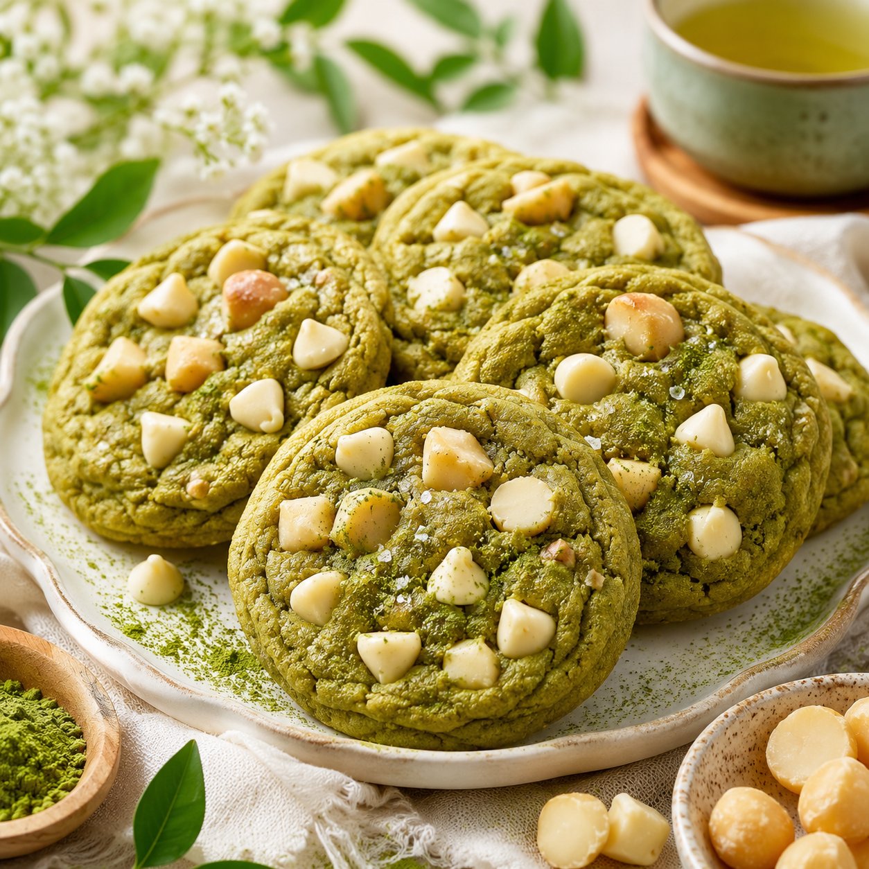 Gluten-free Matcha-Macadamia Cookies